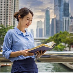 A woman living alone in city life tries to be happy in the city by reading books