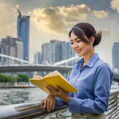 A woman living alone in city life tries to be happy in the city by reading books