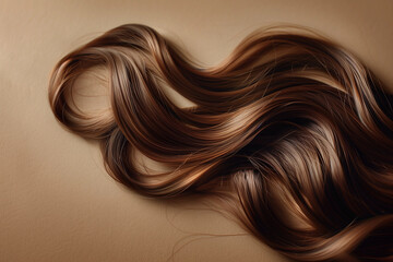 Closeup silky brunette chestnut wavy wig hair swatch brown mahogany espresso shiny color dye tone...