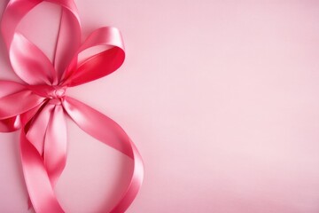 Elegant pink satin ribbon bow placed on a soft pink background with ample copy space. Satin Ribbon Bow on Pink Background