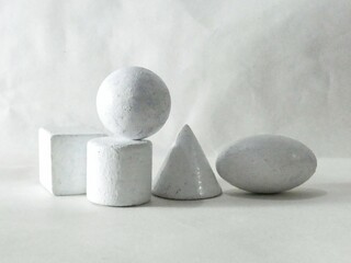 white Box Cylinder Sphere Cone oval 3d model shapes, reference photo for pencil drawing