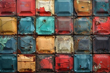 Aged tiles showcasing a history of colorful paint layers, each telling a story of time and change