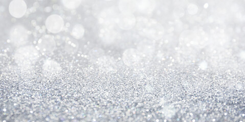 Shiny silver glitter as background. Banner design