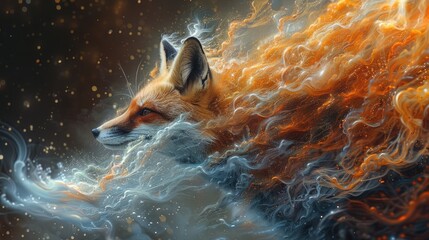 Radiant Fox Surrounded by Swirling Magical Energies, Weaver of Fate and Destiny - obrazy, fototapety, plakaty