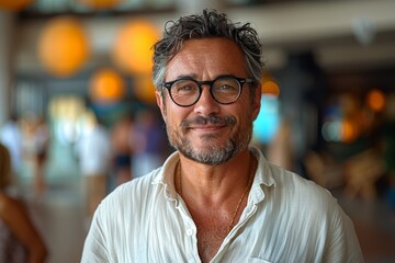 Obraz premium A distinguished older man smiles in a relaxed, casual pose, emanating confidence and wisdom