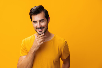 Man space copy smiling style background studio portrait trendy fashion laughing gesture lifestyle