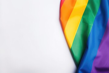 Partial view of a colorful rainbow pride flag laid out on a clean, white background. Partial View of Rainbow Pride Flag on White