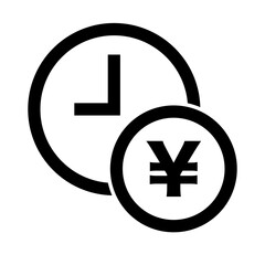 Hourly wage icon. Clock and Japanese yen icon. Vector.