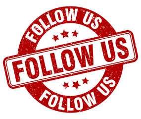 follow us stamp. follow us label. round grunge sign