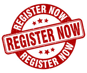 register now stamp. register now label. round grunge sign