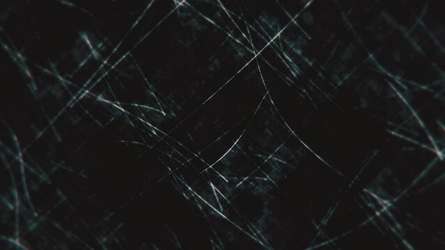 Simple abstract background animation with gently moving distressed white lines and grunge noise texture. This dark minimalist textured motion background is full HD and a seamless loop.