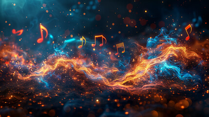 abstract wave of music with music note - obrazy, fototapety, plakaty