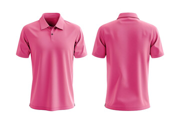 Pink polo shirt, front and back view, mockup, transparent or isolated on white background