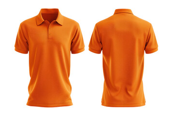 Orange polo shirt, front and back view, mockup, transparent or isolated on white background