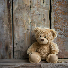 
Cute teddy bear with old wood background

