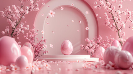 3D luxury podium decoration and space for your luxury product. Easter Festival background concept