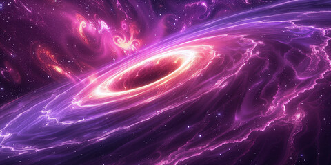 Vortex space background poster. Spiral galaxy creative wallpaper. Abstract concept banner. Purple...