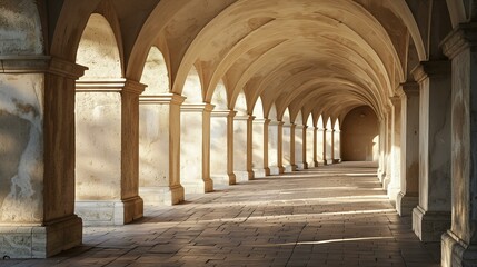 Obraz premium Arches architectual long hallway, catholicism spirituality culture abbey gothic style