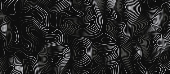 Abstract black background paper cut style with white wave curve line Luxury concept. Panorama view topography map contour background. Vector illustration. Line topography map contour background.	