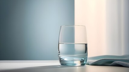 a clear glass filled with water next to a bottle of water.