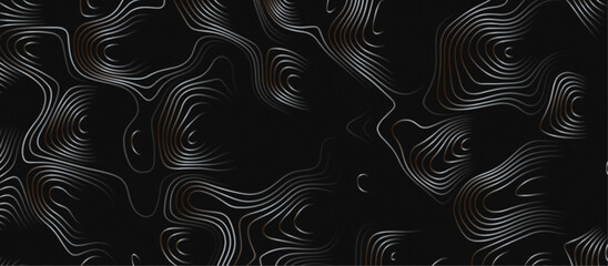 Abstract black background paper cut style with white wave curve line Luxury concept. Panorama view topography map contour background. Vector illustration. Line topography map contour background.	