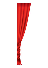 Red curtains realistic. Theater fabric silk decoration for movie cinema or opera hall. Curtains and draperies interior decoration object. Isolated on transparent for theater stage