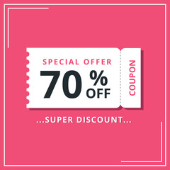Discount coupon for special offer, super offer of 70% off. Discount banner vector illustration.