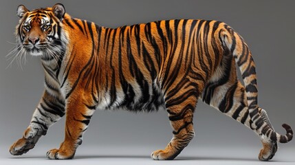 Sumatran Tiger in Natural Habitat. Sumatran Tiger's Regal Stature Captured in Mesmerizing Side and Frontal Views.