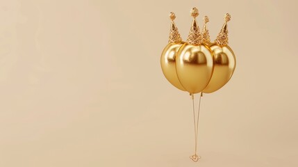 Light beige background with a golden birthday balloon in 3D.
