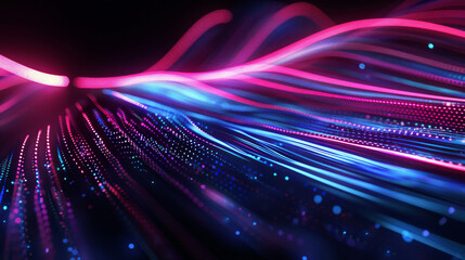 3d render. Abstract neon wallpaper. Glowing dynamic lines over black background. Light drawing trajectory