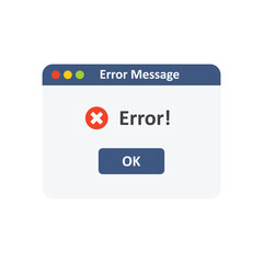 Error Window, Alert Interface with Red Icon and Ok Button. Vecrtor