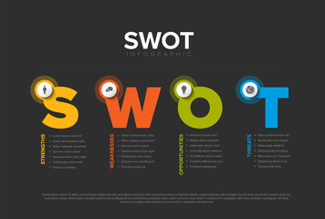 Vector simple dark SWOT illustration template with big letters
