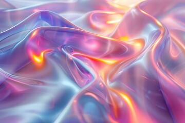 Naklejka premium A subtle gradient transitions across a flat background, creating a minimalist holographic effect. Smooth, shapeless forms shimmer with a glassy sheen.