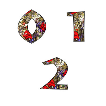 Stained glass floral ornamental alphabet - digits 3-5