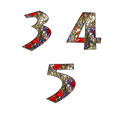 Stained glass floral ornamental alphabet - digits 0-2