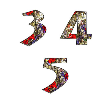 Stained glass floral ornamental alphabet - digits 0-2