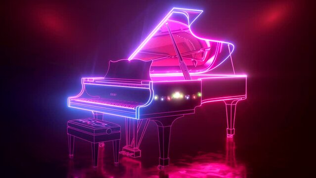 World music day concept, colorful piano with neon lighting. seamless looping 4k time-lapse video background