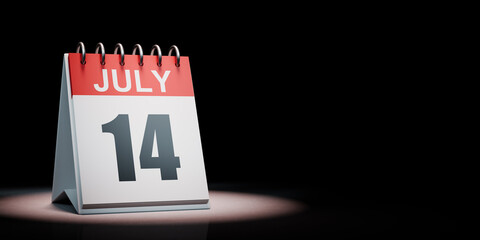 July 14 Calendar Spotlighted on Black Background