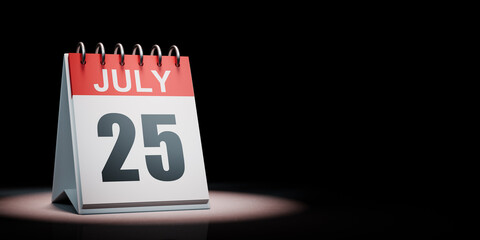 July 25 Calendar Spotlighted on Black Background