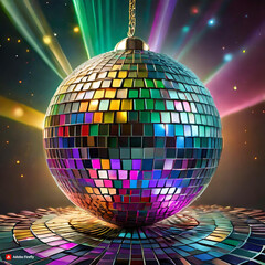 Obraz premium disco ball with disco lights bright, glitter, decoration,Ai generated 