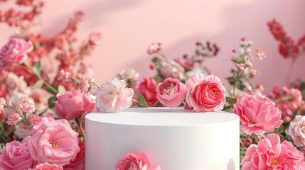 Podium background flower rose product pink 3d spring table beauty stand display nature white. Garden rose floral summer background podium cosmetic valentine easter field scene gift pink day romantic