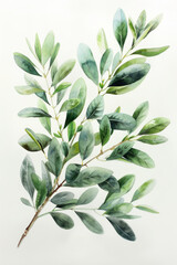 Beautiful watercolor illustration of olive branches on white background