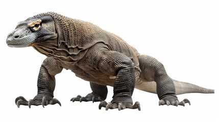 Obraz premium A Komodo dragon being on guard with its head up (isolated)