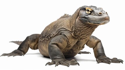 Obraz premium A Komodo dragon being on guard with its head up (isolated)