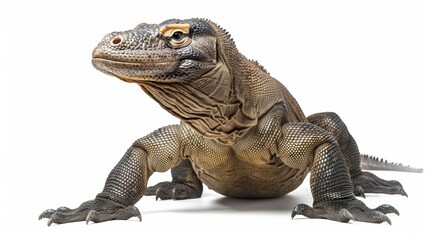 Fototapeta premium A Komodo dragon being on guard with its head up (isolated)