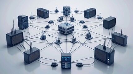 Digital Connectivity: A 3D vector illustration of digital devices interconnected by lines of communication