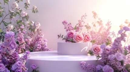 Podium background flower rose product purple 3d spring table beauty stand display nature white. Garden rose floral summer background podium cosmetic valentine field scene gift purple day romantic