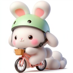 cute bunny wearing helmet hat riding bicyle