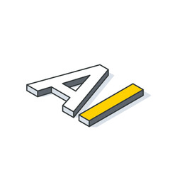 The letter A is displayed as an isometric 3D symbol on a white background