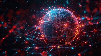 Global Economy: A 3D vector illustration of a globe with digital network connections